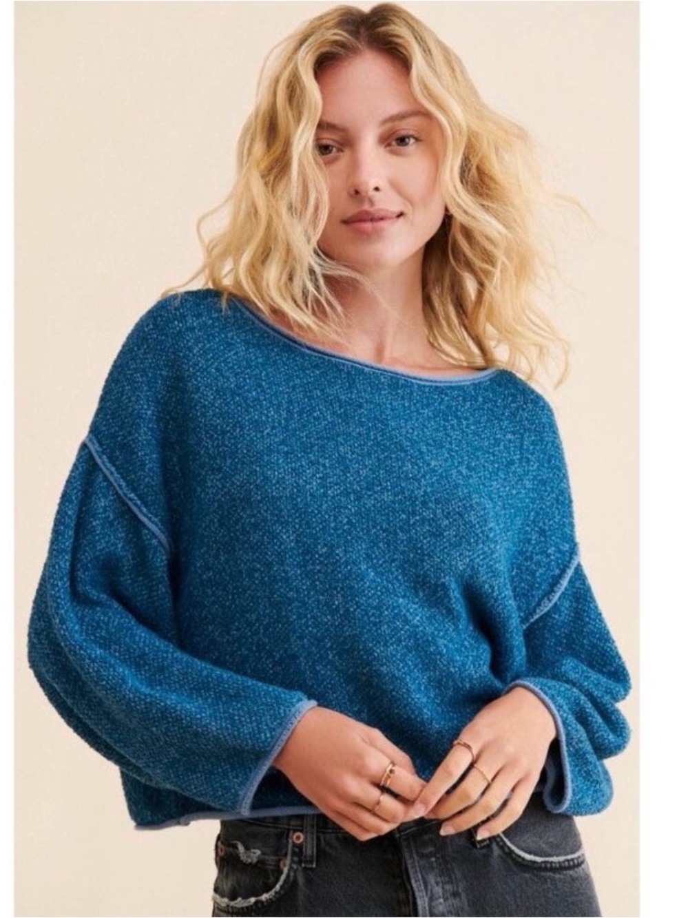 Free people bardot oversized slouchy sweater blue size small